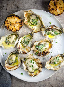 Grilled Oysters with White Wine Butter Sauce